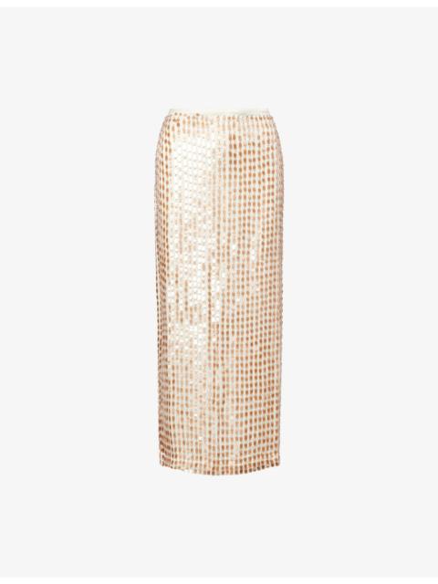 Marcella Beaded Silk Midi Skirt