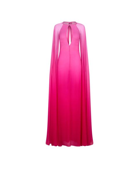 EVENING DRESS WITH KEYHOLE NECKLINE AND LONG CAPE SLEEVES