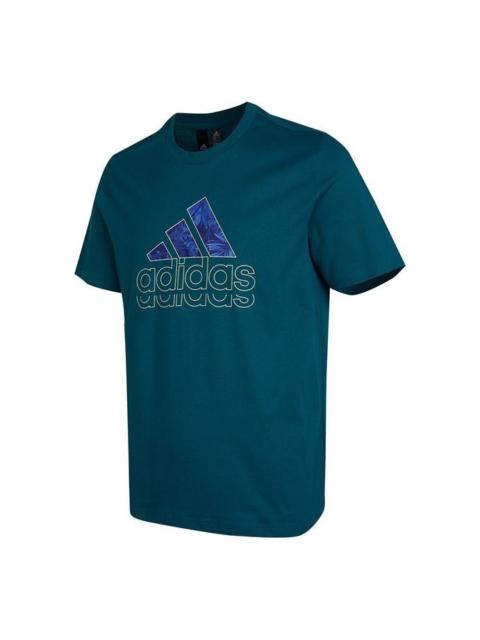 adidas SS22 Solid Color Large Logo Round Neck Casual Sports Short Sleeve Malachite Green HE9920