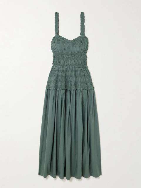 Marianne Shirred Organic Cotton-poplin Midi Dress