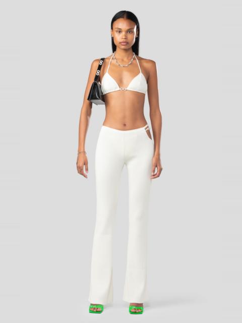 Crystal Bow Adorned Rib Knit Pants white
