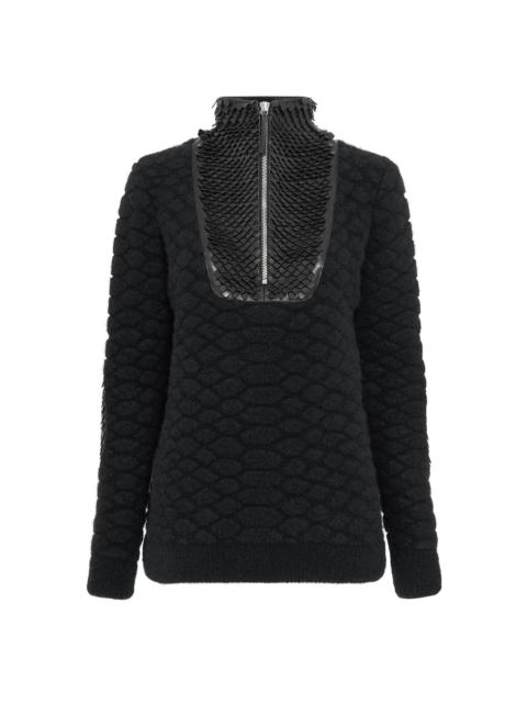 Isha Mock Funnel Neck in Black Nappa Leather Snake Scales & Cashmere