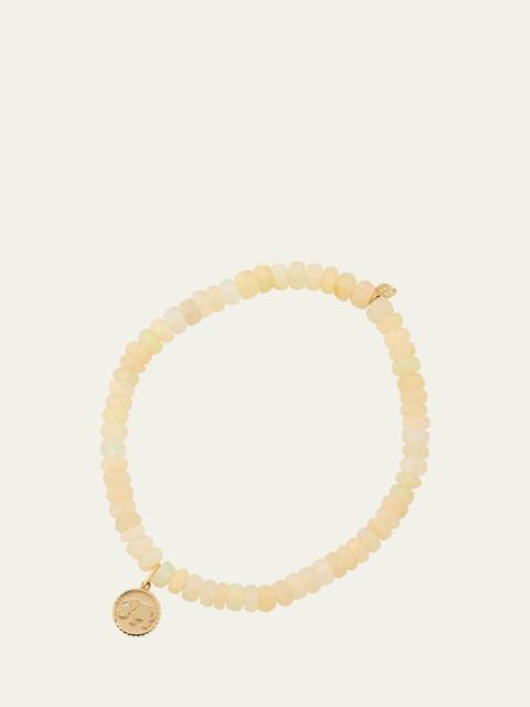 14K Yellow Gold Tiny Elephant Coin Charm on Opal Beaded Bracelet with One Diamond