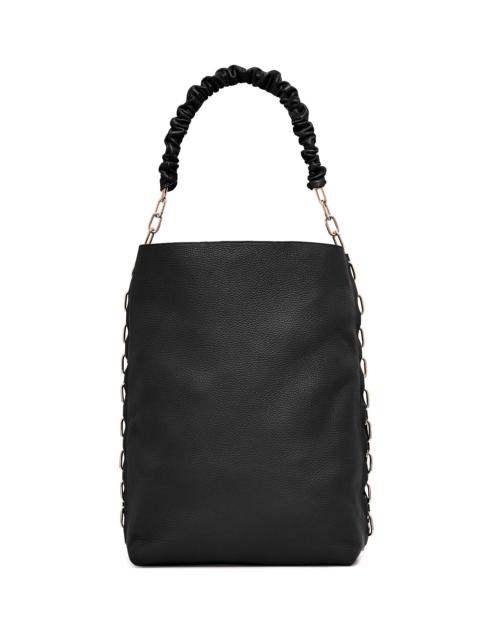 Chain Tote Bag in Black Textured Leather