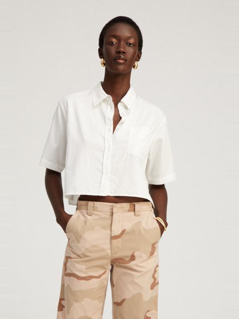 WHITE SHORT SLEEVE CROPPED BUTTON DOWN