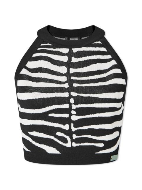 Balmain Zebra Jacquard Knitted Crop Top