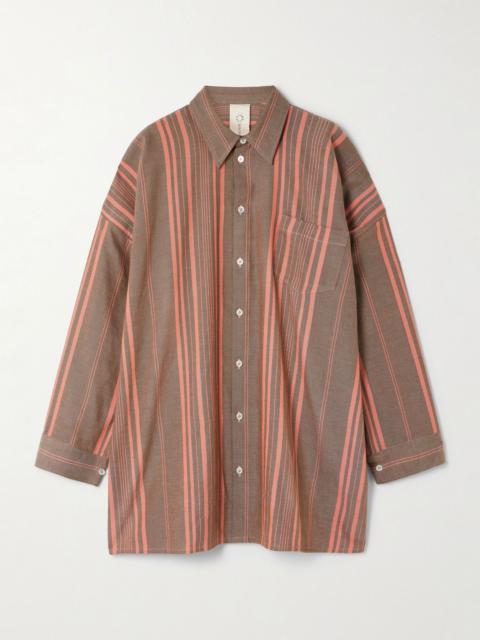 Oversized striped cotton shirt Brown