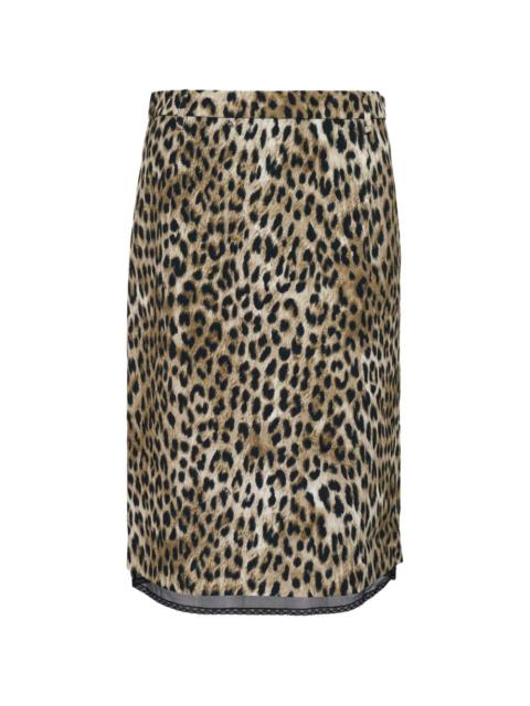 animal-print lace midi skirt