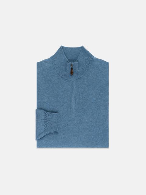 BLUE MARL COTTON-CASHMERE QUARTER-ZIP SWEATER - TRIM FIT