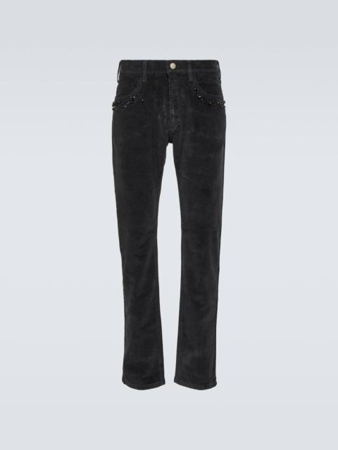 Studded cotton corduroy slim pants