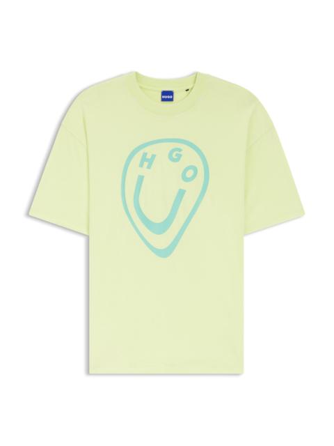 COTTON-JERSEY T-SHIRT WITH MELTED-EFFECT HAPPY HUGO PRINT