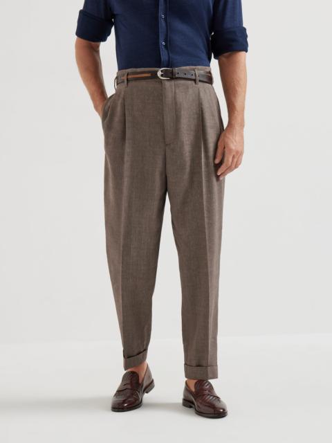 Linen and virgin wool chevron trousers with double pleats