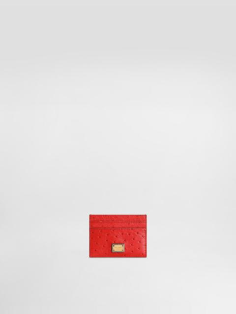 Polished ostrich leather card holder