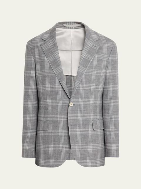 Men's Wool, Silk and Linen Plaid Single-Breasted Suit Jacket