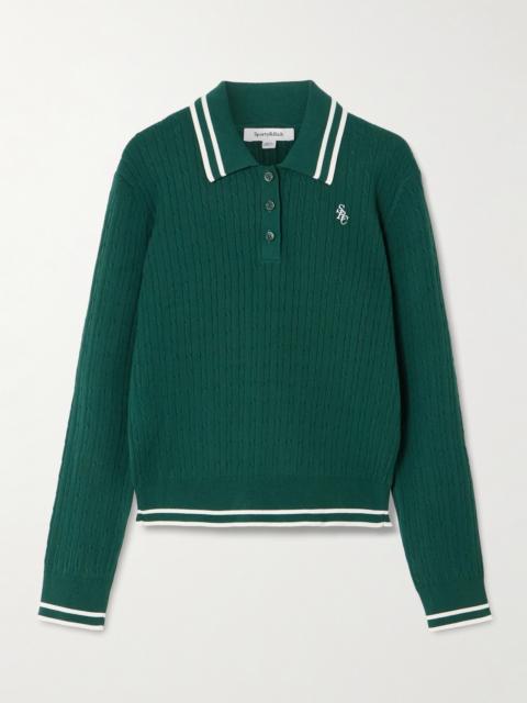 Embroidered Striped Cable-knit Polo Shirt