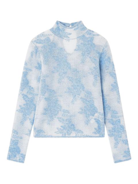 flower-jacquard mockneck sweater