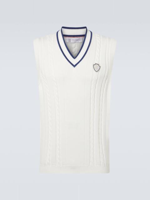 Cable-knit embroidered cotton sweater vest