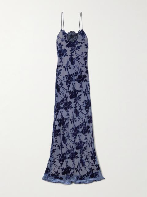 Appliquéd Floral Devoré-velvet Gown