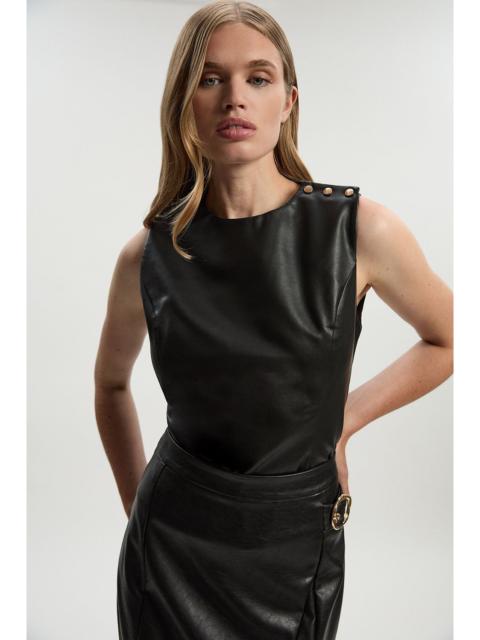 Faux Leather Button Tailored Top