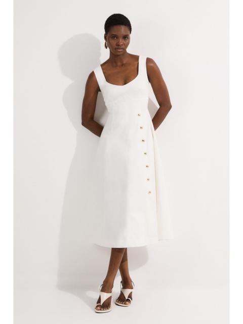 Petite Tailored Denim Sleeveless Full Skirted Midi Dress