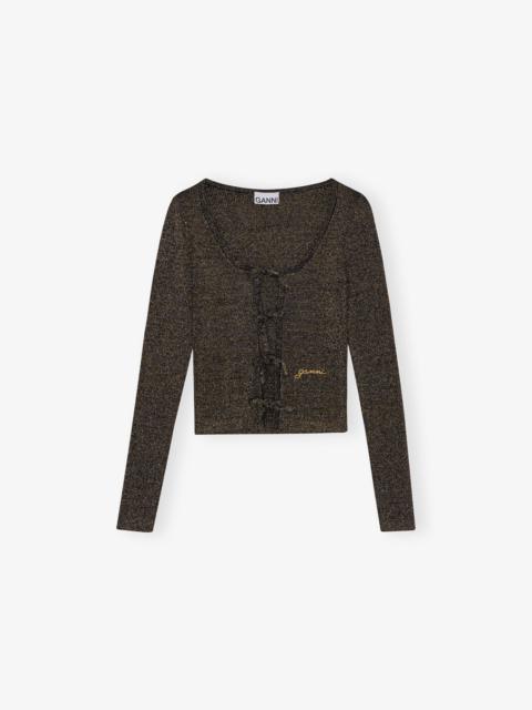 BLACK AND GOLD SPARKLE TIE STRING CARDIGAN