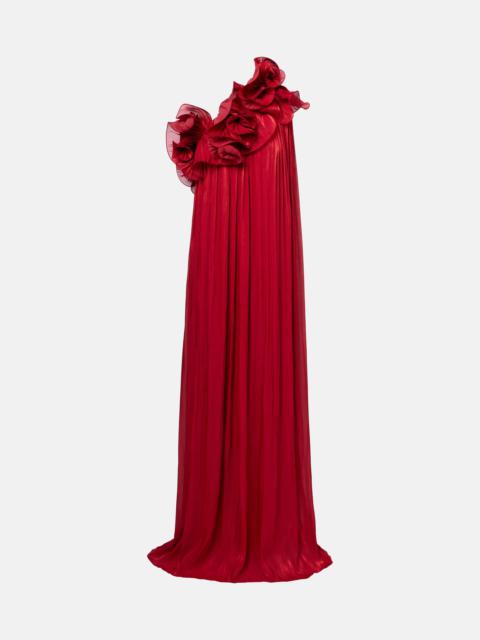 Charmain ruffled georgette lamé gown