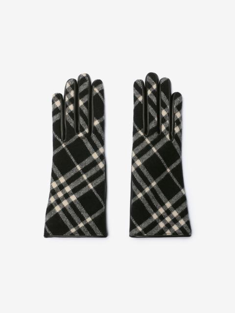 Check Wool Cashmere Gloves