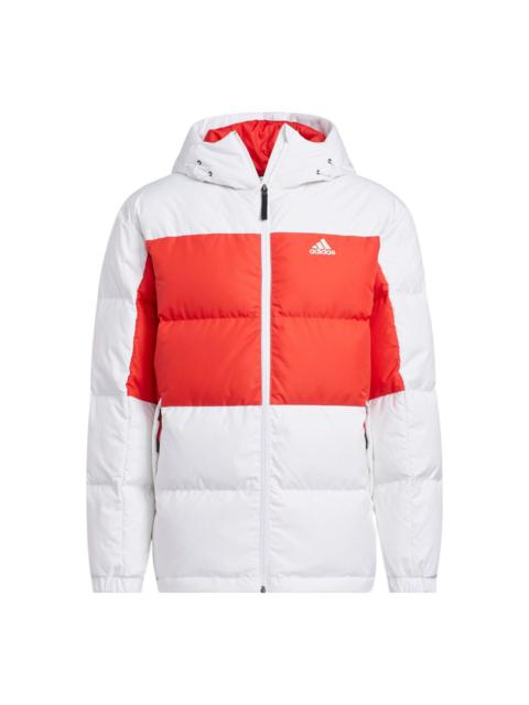 adidas Colorblock Hooded Down Jacket 'White Red' HN2091