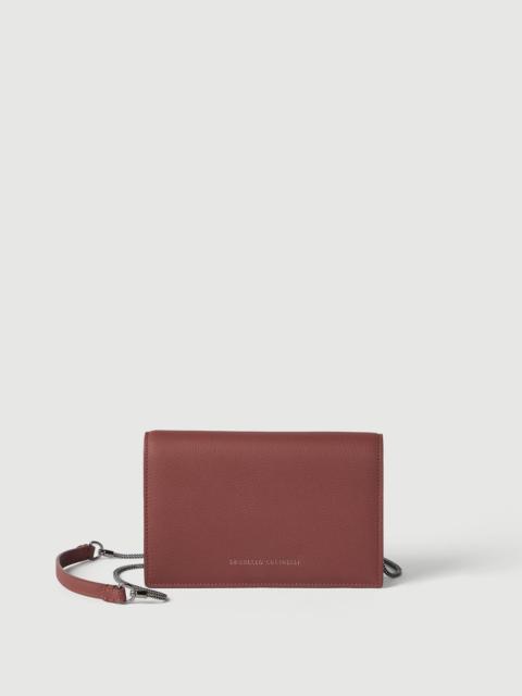 Grained calfskin wallet with detachable precious strap