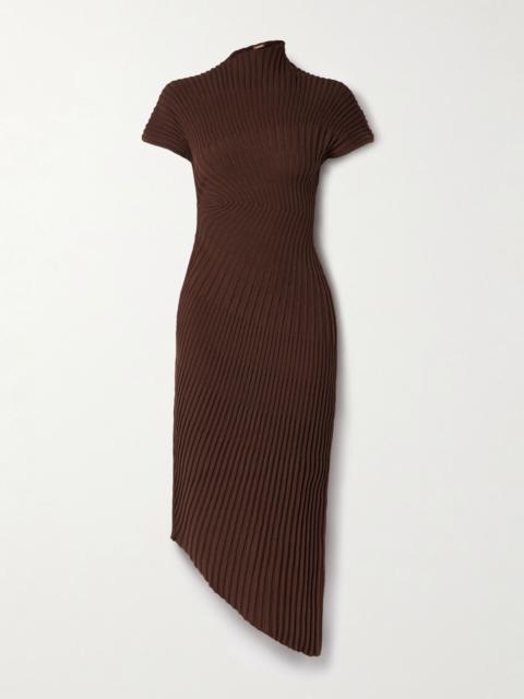 Chrysta asymmetric ribbed cotton midi dress Chocolate