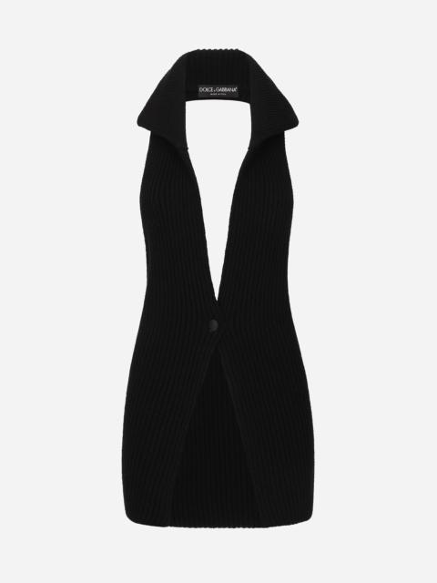 Long wool fisherman’s rib-knit vest