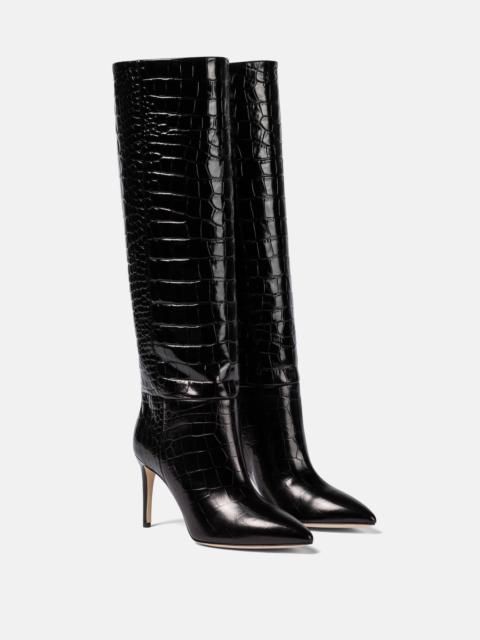 Croc-effect leather knee-high boots