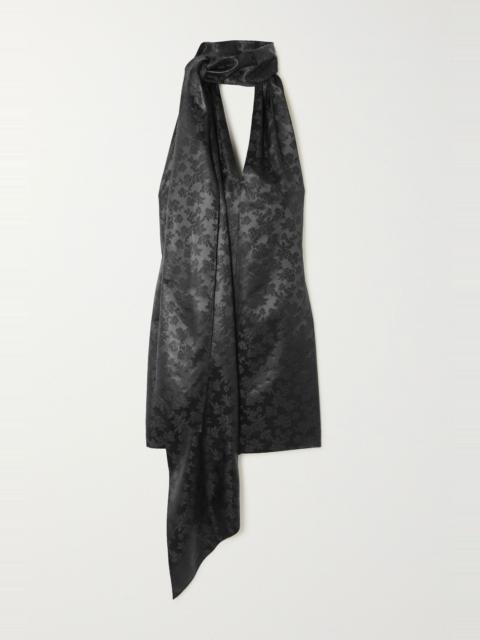 Satin-jacquard halterneck mini dress