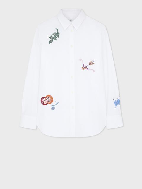 Women's White Cotton Embroidered Shirt
