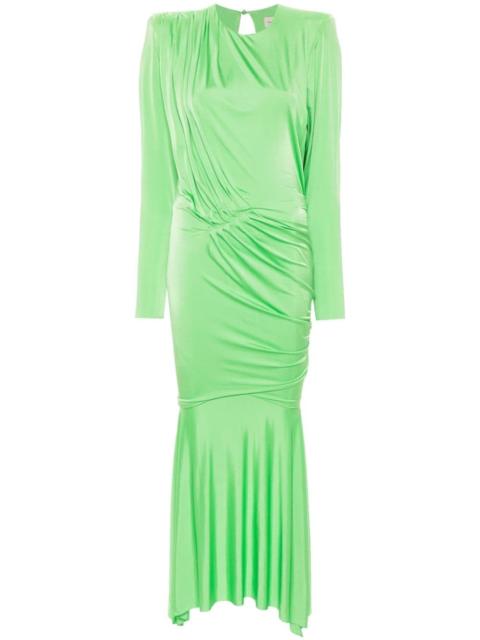 pleated satin maxi dress
