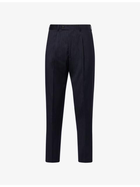 Striped Tapered-Leg Wool Trousers