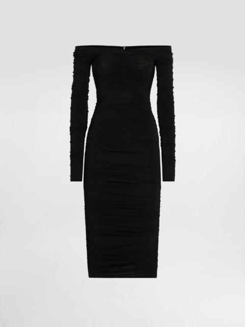 Organzine draped calf-length dress