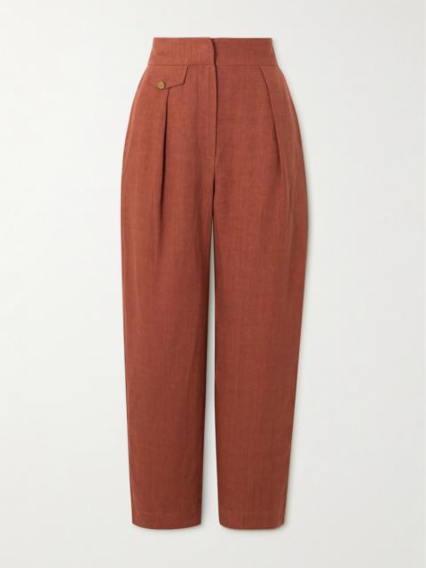 Jaouf Cropped Pleated Organic Linen Straight-leg Pants