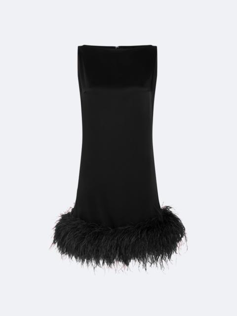 Satin Sleeveless Mini Dress With Feathers