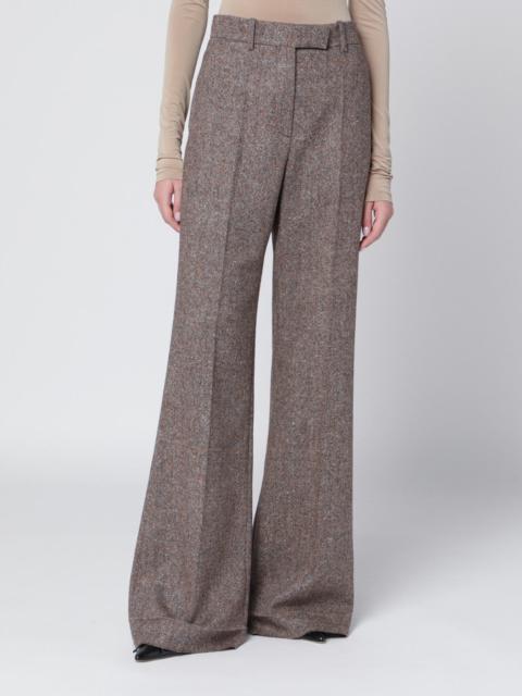 Ivory/brown patterned wool trousers