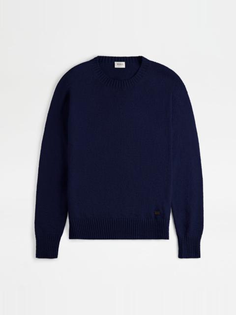 ROUND-NECK PULLOVER IN COTTON - BLUE