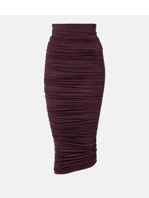 Draped sheer high-rise midi skirt