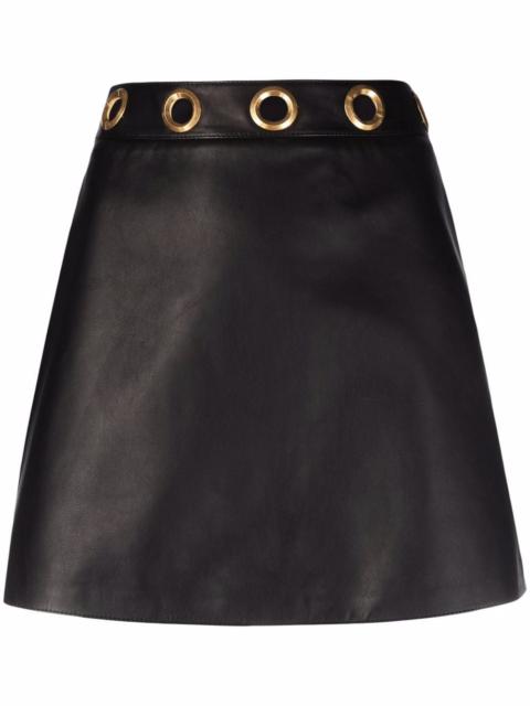eyelet detail leather mini skirt