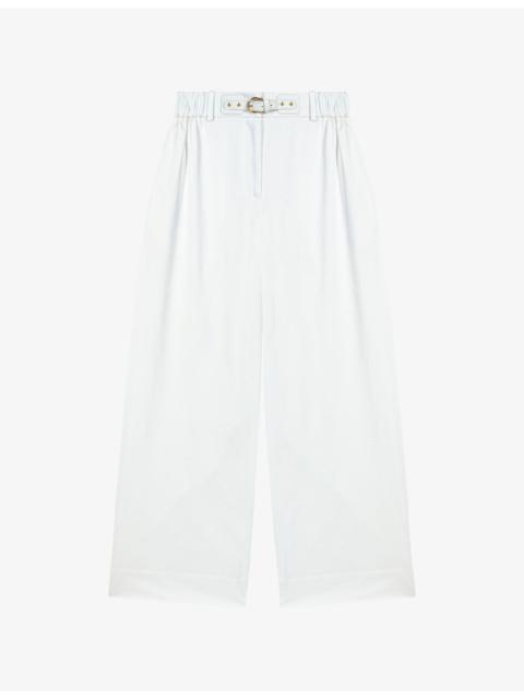 Paperbag-Waist Wide-Leg Cotton Trousers