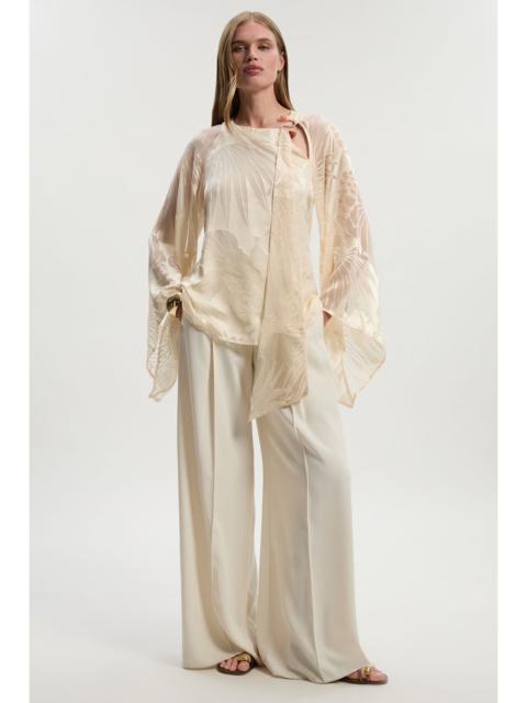 Tall Devoure Flared Sleeve Woven Blouse With Trim Detail