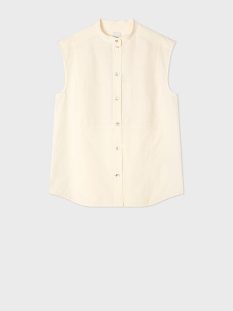 Women's Ecru Sleeveless Grandad Shirt