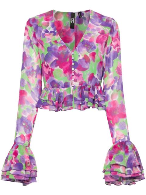 floral-print cropped blouse