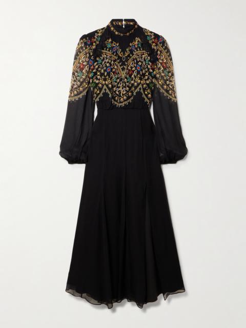 Jacqui-b Belted Printed Chiffon Midi Dress