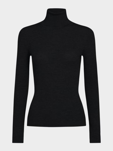 Rib-Knit Wool Turtleneck Sweater
