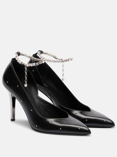 Embellished leather pumps